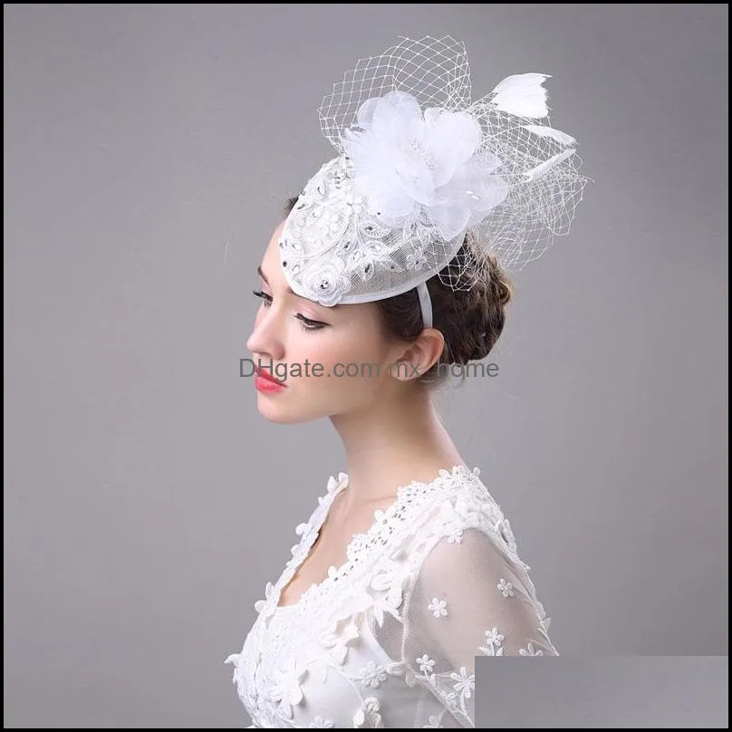 New Style White Elegant Complete manual bridal Hats Weddings events Fabric Netting Bridal Veils Business cap