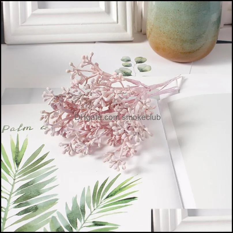 Decorative Flowers & Wreaths 6pcs/lot 14cm Long Stamen Artificial Flower Plants Bouquet Berry Fake DIY Wreat Box Craft For Wedding Home