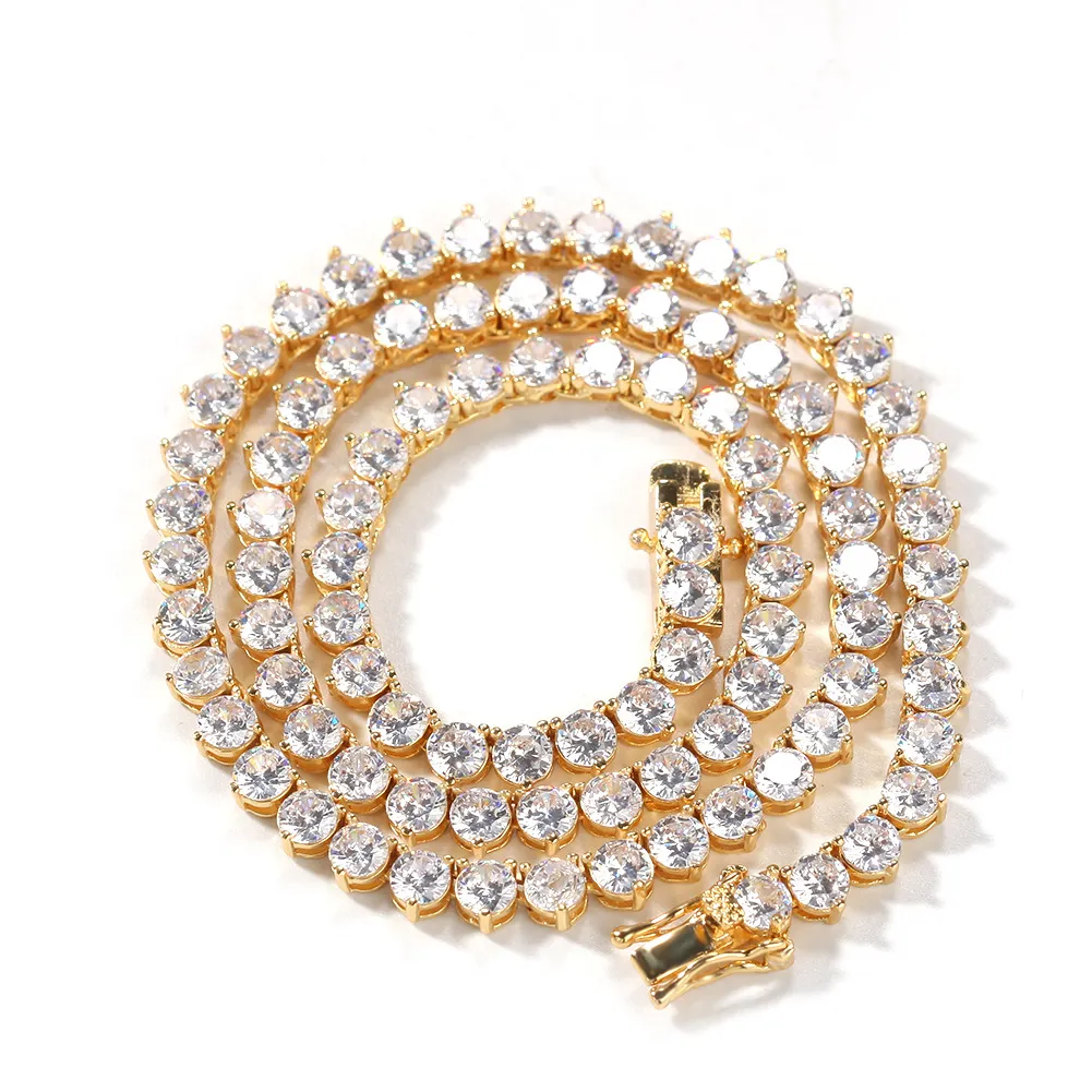Limpar rosa diamante tênis cadeia colar 18kt banhado a ouro grande redondo 4mm cúbico zirconia jóia jóias mariner cadeado hip hop jóias presente