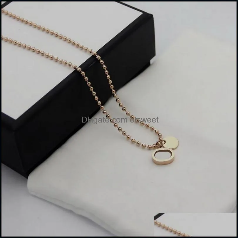 Europe America Fashion Style Lady Titanium steel 18K Gold Round Beads Chain Necklaces With Hollow Out Engrave G Letter Double Pendants