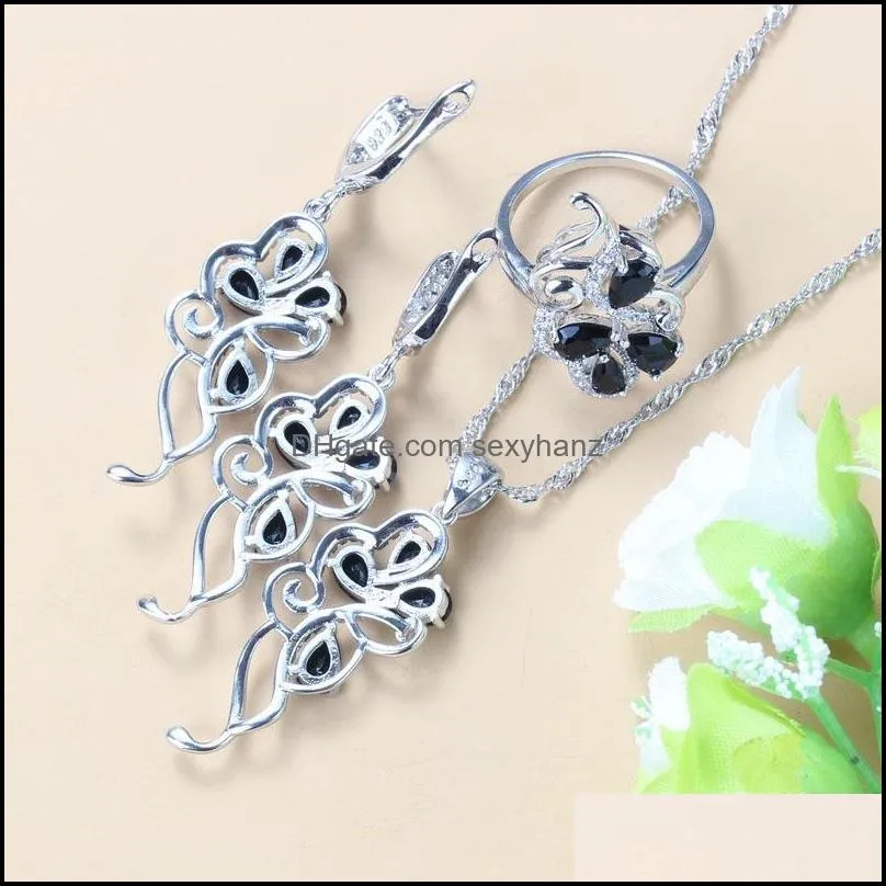Earrings & Necklace Advanced Customization +Quality Costume Silver-Color Black Zircon Crystal Women Fashion Jewelry Sets