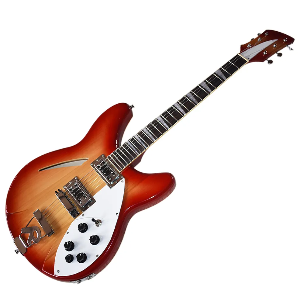 Factory Outlet-6 Strings Cherry Red Semi-hollow Electric Guitar with Two Outputs,Rosewood Fingerboard