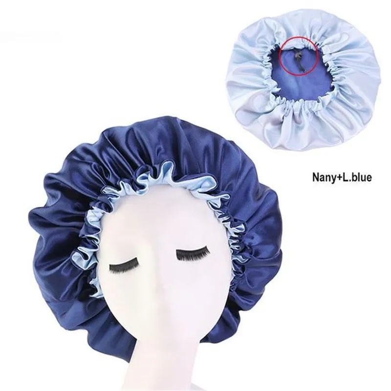 Solid Women Satin Big Bonnet for Lady Sleep Cap Headwrap Hat Hair Wrap Accessories with Adjustable Button 10pcs