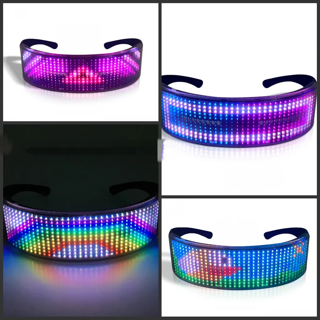 Full Color Shining Glasses Programmable Bluetooth RGB Fullcolor Glowing LED Light Up Glasses USB Rechargeable Future Style