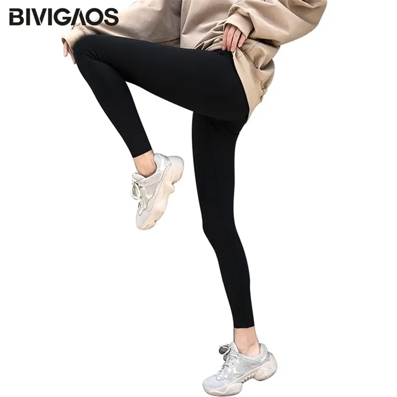 Bivigao Sharkskin Black Leggings Fino Exercício Esticão Sexy Fitness Pernas Skinny Emagrecimento Esporte 211108