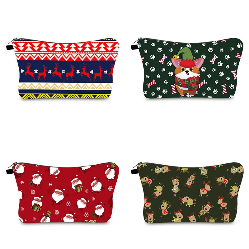 Elementi della serie natalizia nuove borse cosmetiche stampate pochette femminile multiuso con cerniera Custodie da viaggio 22 cm regalo di grande capacità all'ingrosso