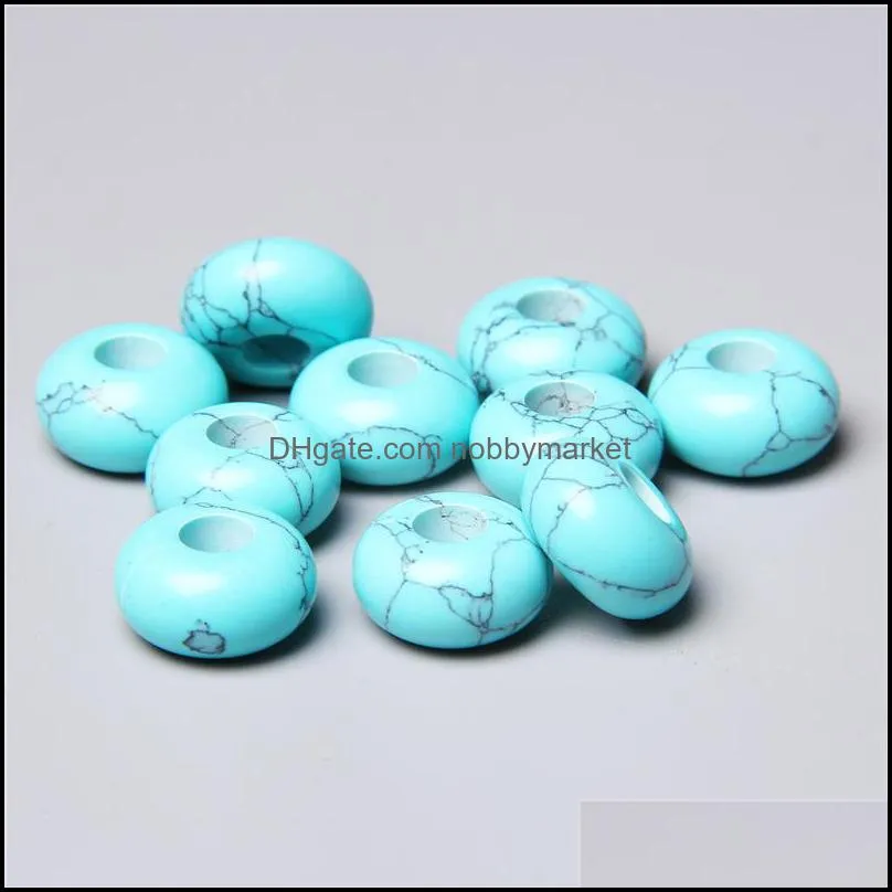 8x14mm 5mm Big Hole Charms Natural Round Jade Stone Crystal Spacer Beads Charm Pendant For Jewelry Making Accessories