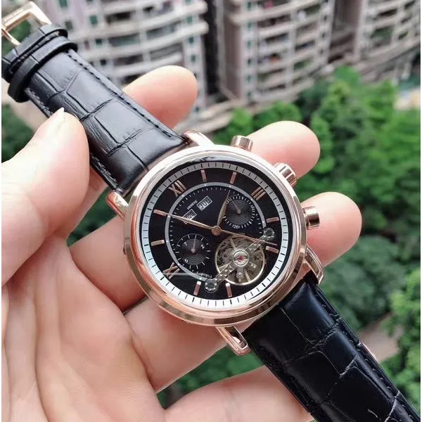 Orologi Da Uomo Di Lusso Da Lavoro Orologi Da Polso Con Movimento Meccanico Automatico Tutti I Sub Quadranti Funzionano Orologio Da Polso In Vera Pelle Da 43 Mm Uomo Regalo Di Natale