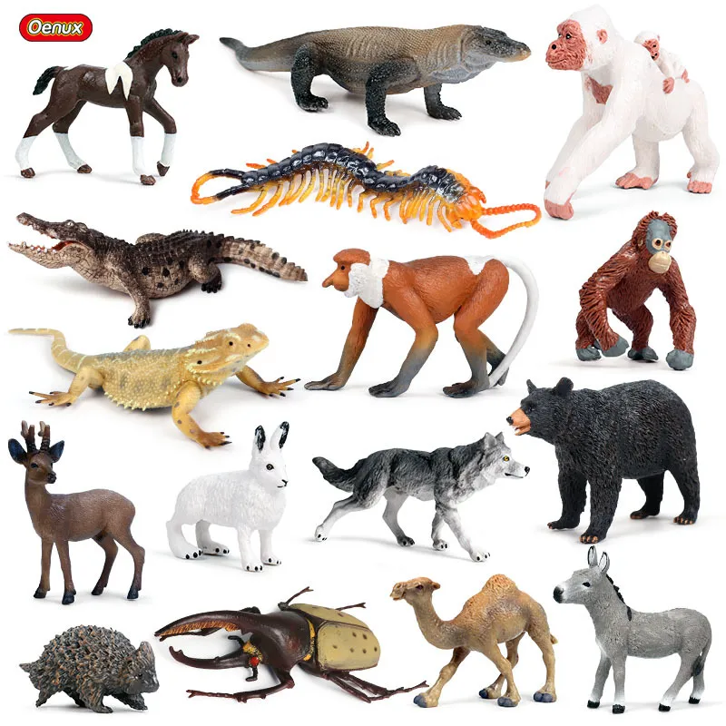 イーエンフの森の動物のトカゲの虫のアクションフィギュアウィルドウルフオランウータンキャメル馬モデル置物PVCコレクションかわいい子供おもちゃC0220