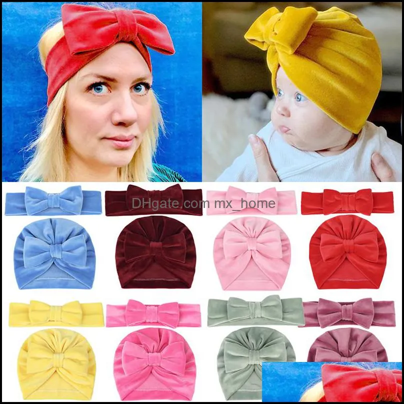 Bonés bonés acessórios bebê, crianças maternidade bebê chapéu adt arco headband mãe e criança conjunto de cabelo veet turbante bowknot versão suave da versão coreana