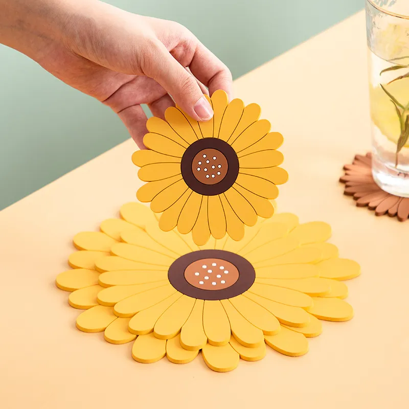 Sunflower Drinks Coasters Cup Mat Non Slip Pot Holder Placemat Home Decor Kitchen Bar Accessories XBJK2106