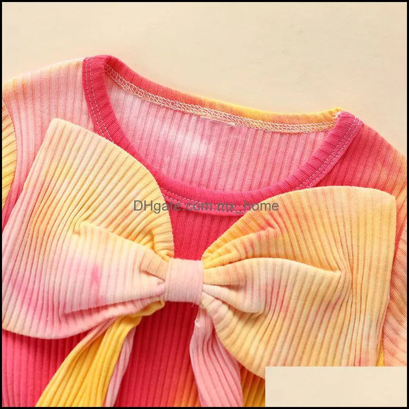 kids Rompers girls Tie dye romper newborn infant Big Bow Pit stripes Jumpsuits with headbands Spring Autumn Fashion baby Climbing clothes