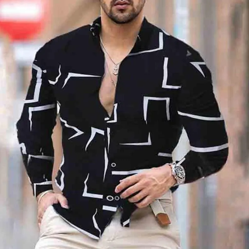 Men's Casual Shirts Luxury Royal Men Long Sleeve Shirt Slim Fit Fashion Print Camisa Social Masculina Manga Longa Prom Party