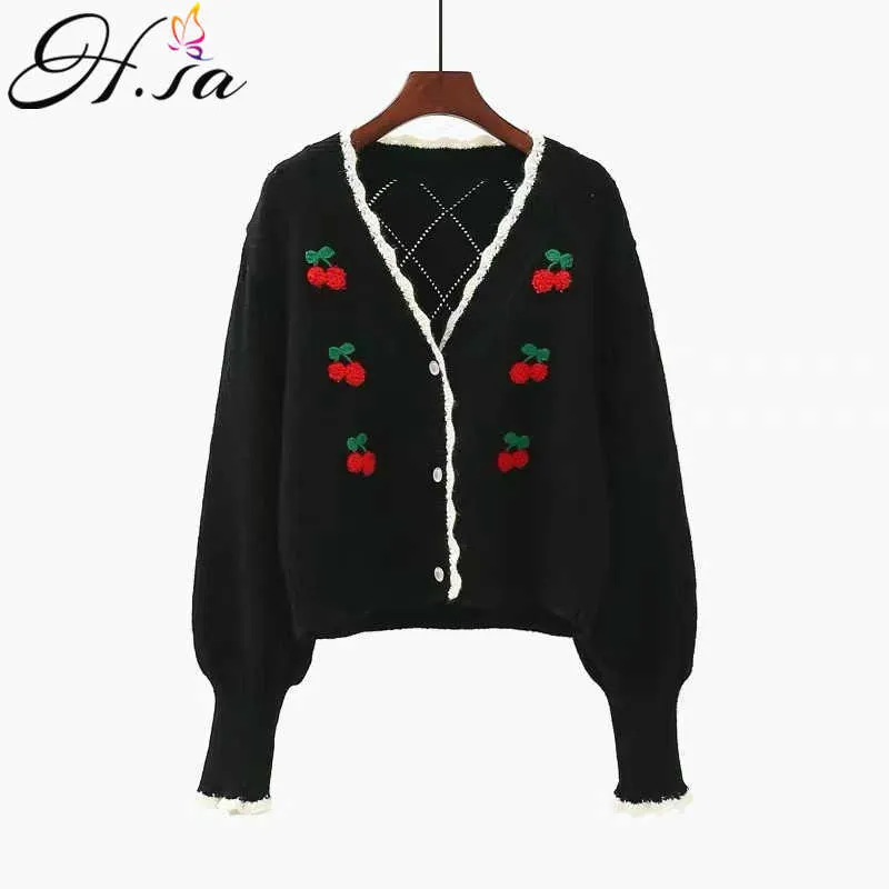 Argyle Sweater Womens Knitted Cardigan With Cherry