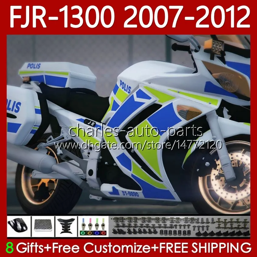 OEM Fairings för Yamaha FJR-1300 FJR 1300 A CC FJR1300 07 08 09 GRÖN BLUE 10 11 12 MOTO BODY 108NO.49 FJR-1300A 2007 2008 2009 2010 2011 2012 FJR1300A 01-12 Bodywork Kit