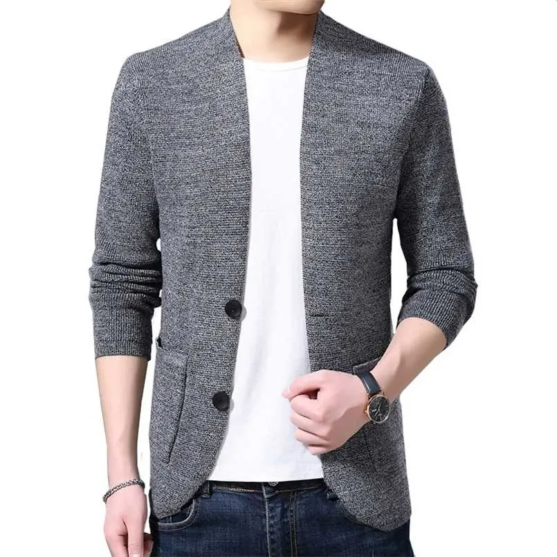 Tröja cardigan män ull singelbröst enkel solid färgstil lös stickad jackajacka asiatisk storlek m-4xl 211008