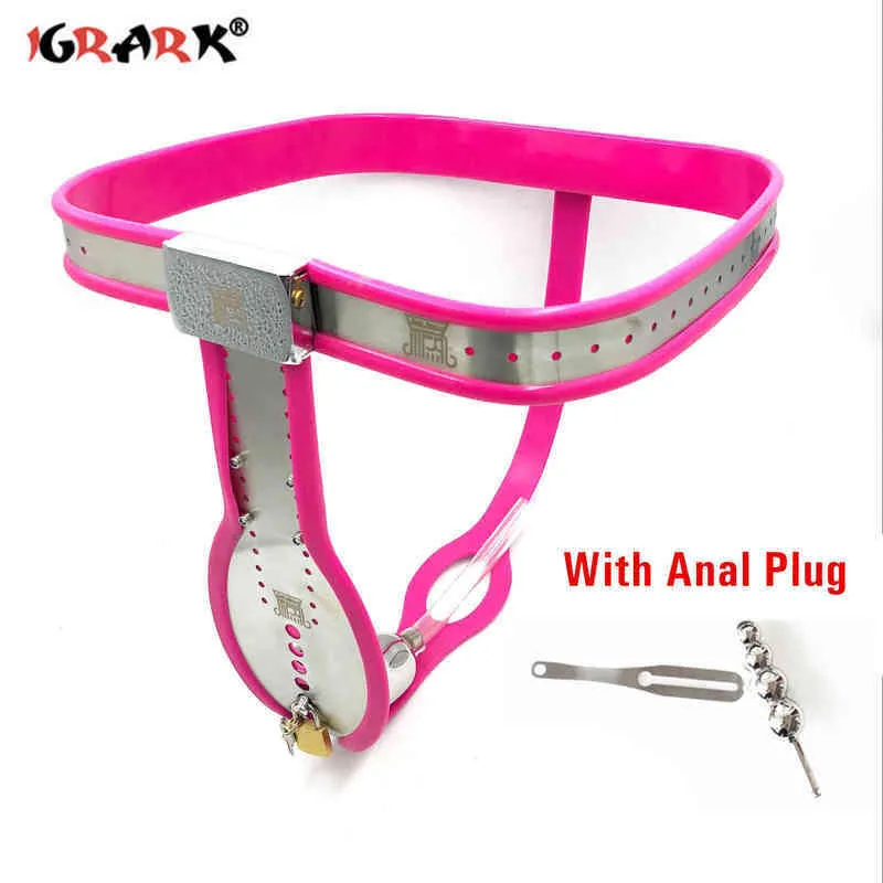 NXY Chastity Device Rostfritt stål Male Belt Metal Underkläder BDSM Bondage Lock Cock Cage Avtagbar Anal Beads Butt Plug Sexleksaker för Men1221