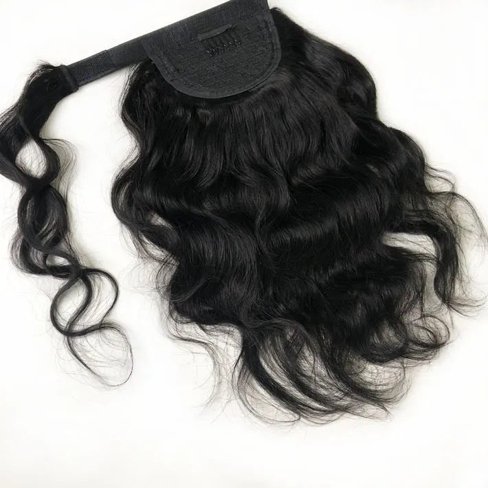 Wrap Around Human Hair Ponytails Body Wave Peruanska klipp i förlängningar för svarta kvinnor Natural Wavy Magic Paste Ponytail HA5766844