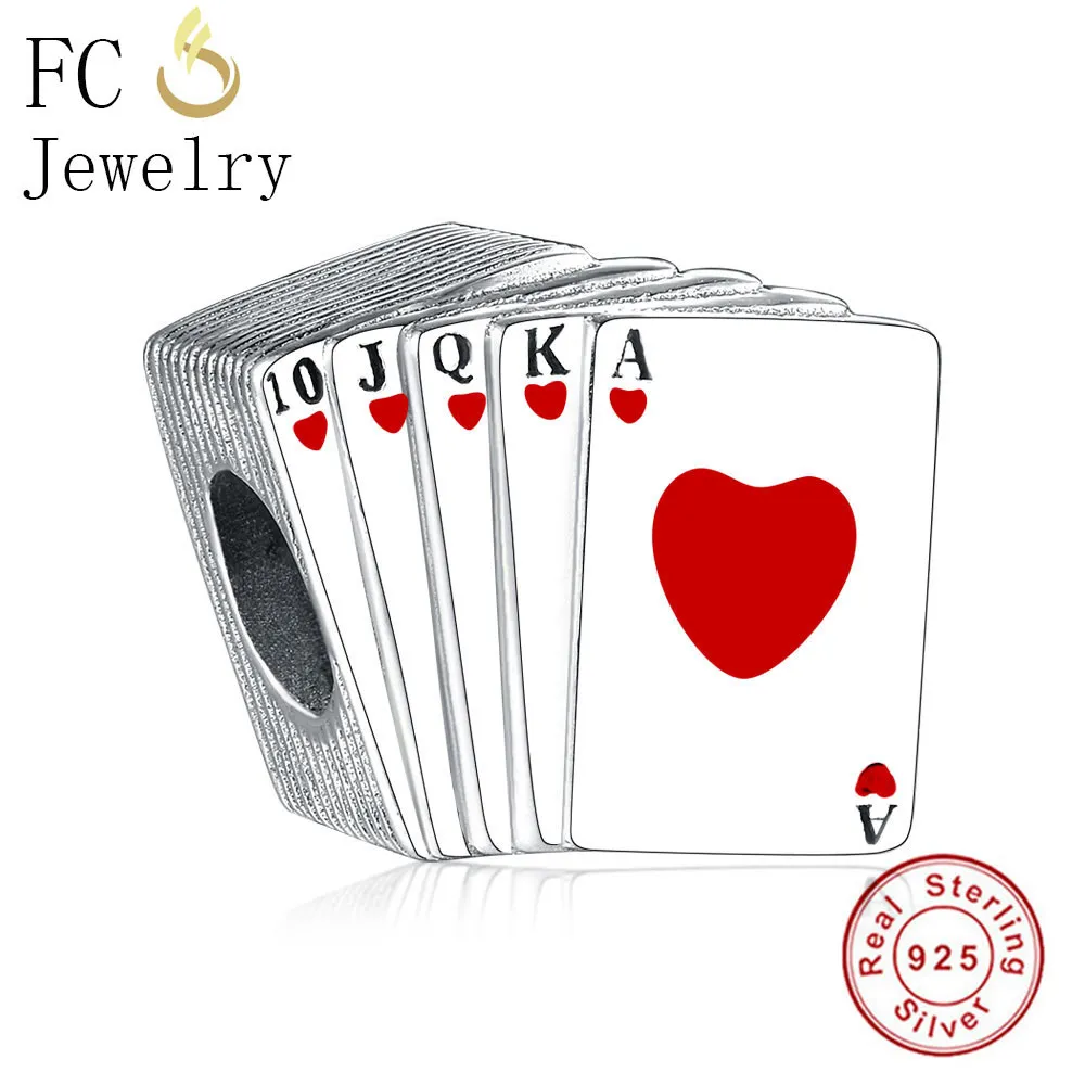 FC Sieraden Fit Originele Merk Charms Armband 925 Sterling Silver Red Black Emaille Letter Poker Kraal voor het maken van Berloque 2020 Q0531