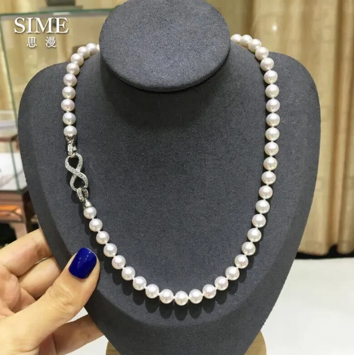 9-10mm South Sea White Pearl Necklace Choker Bridal Smycken 18inch