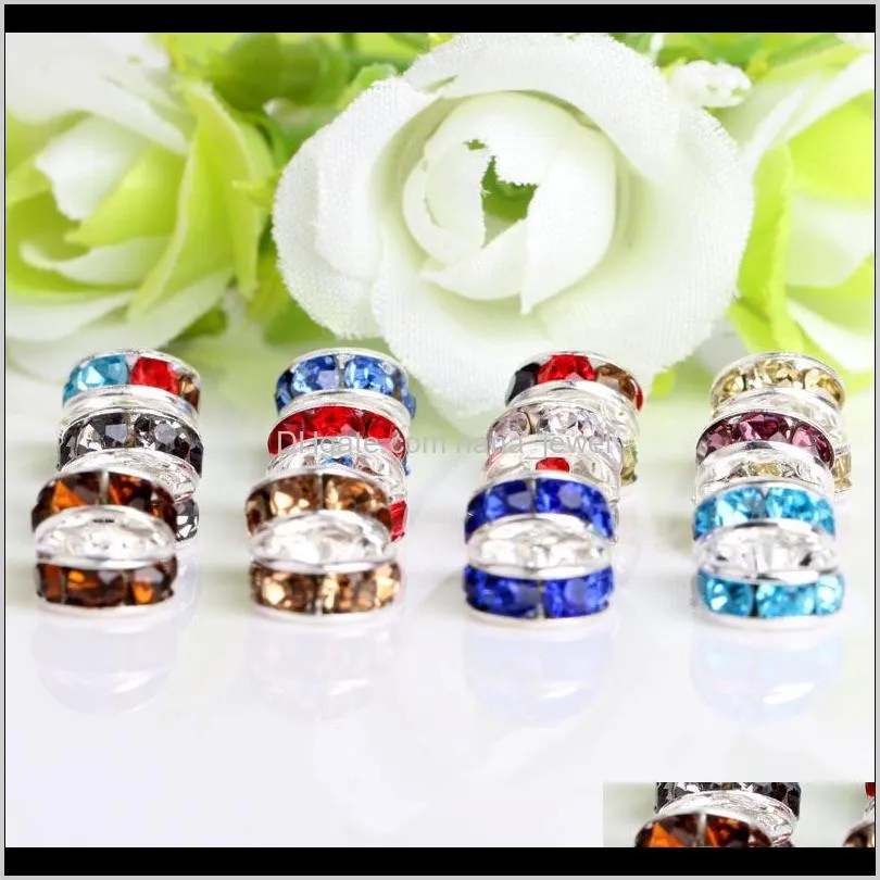 loose bead for european bracelets findings mixed multicolor rhinestone silver plated big hole crystal zircon beads spacer 6mm 8mm 10mm