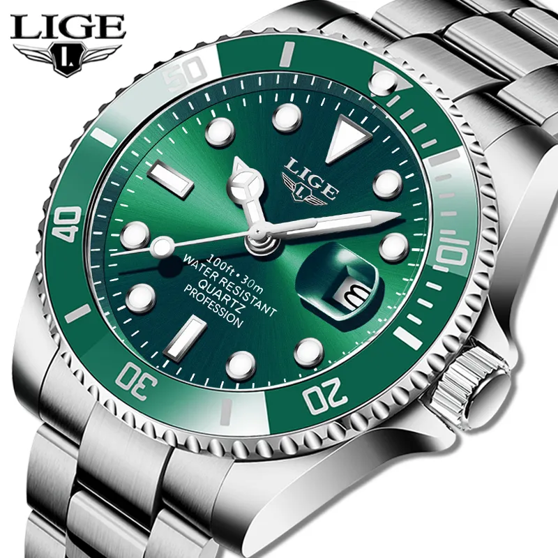 LIGE TOP Märke Luxury Fashion Diver Watch Män 30atm Vattentät Datum Klocka Sport Klockor Mens Quartz Armbandsur Relogio Masculino