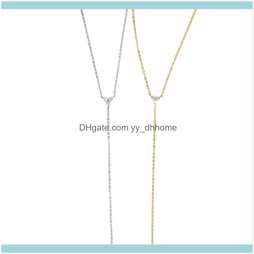 Chains 2021 Simple Long Chain Lariat Necklace 925 Sterling Silver Triangle Round Cz Charm Y Shaped Minimal Dainty Women Fashion