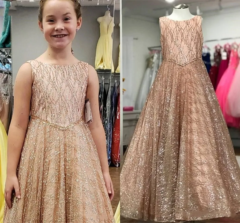 2021 Bling Tüll Rose Rosa Blumenmädchenkleider für Hochzeit Perlengürtel Juwel Flügelärmel Party Pageant Kleid Kinder formelle Abendkleider Toddle