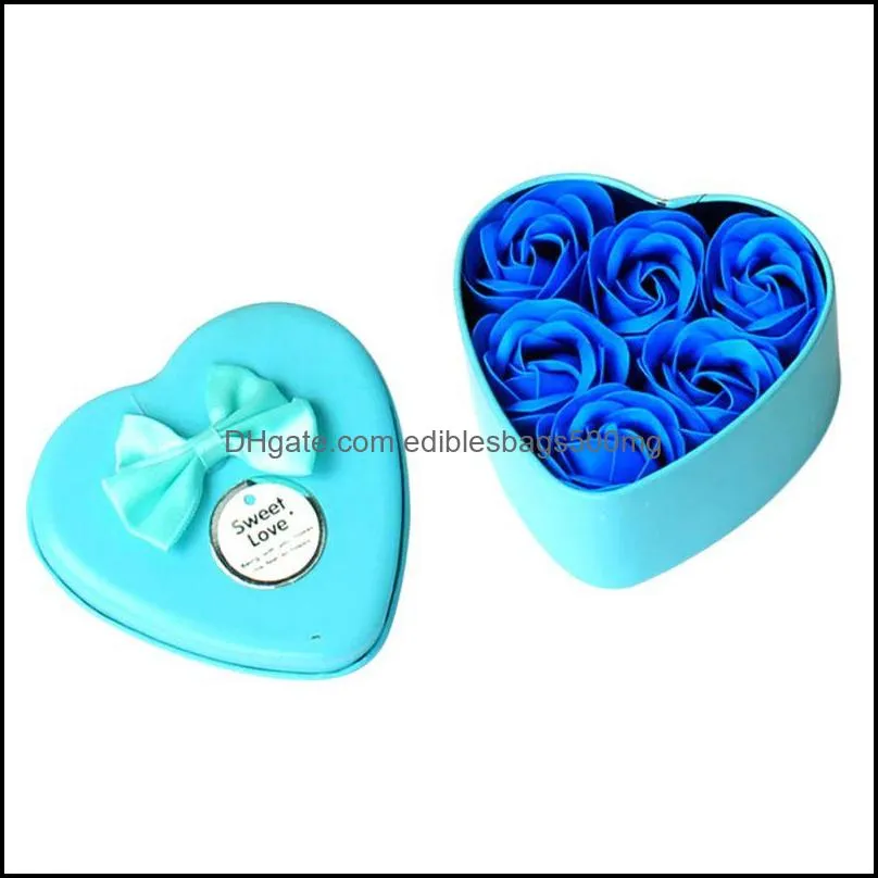 6Pcs Scented Rose Petal Gift Bath Body Soap Flower Gift Wedding Party Favor with Heart Shape Box