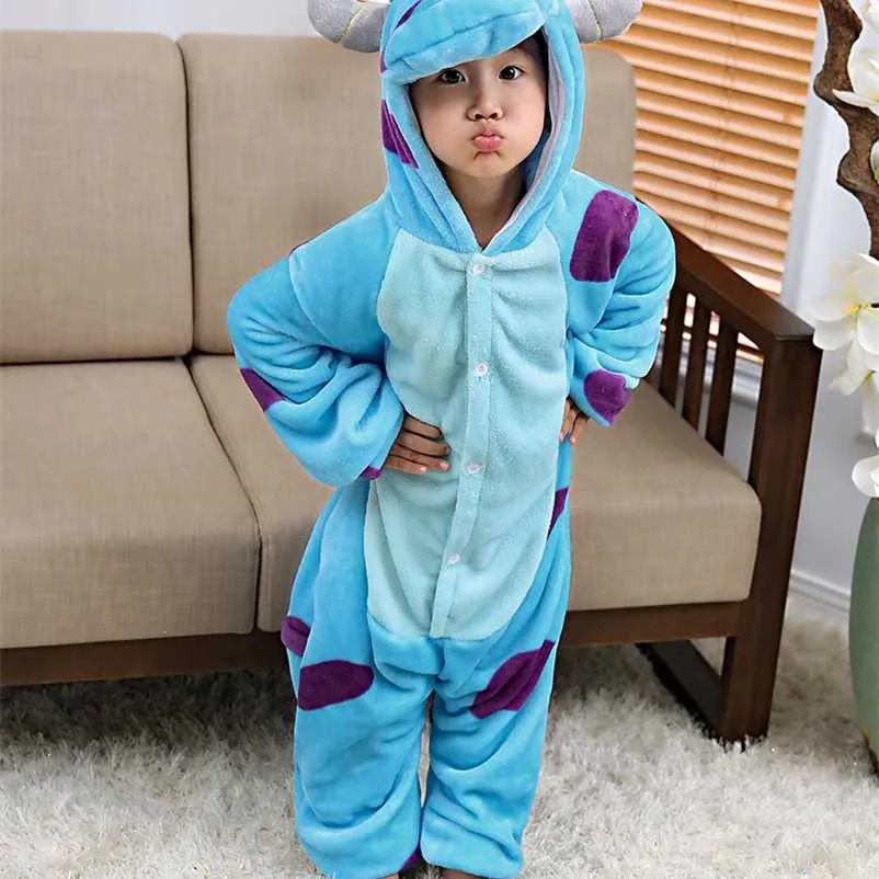 Pijama Monsters Inc. Sulley Çocuklar Hayvan Çocuk Erkek Kız Bebek Pijama Çizgi Film Onesies Kış Pijama 211130