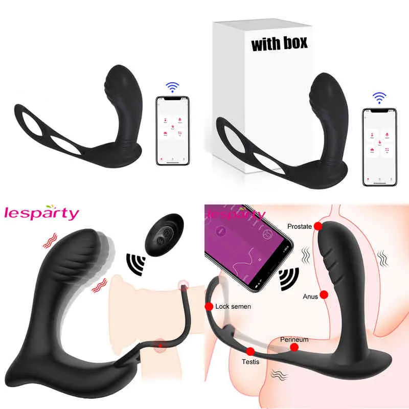 NXY Wibratory Bluetooth Anal Sex Zabawki Dla Mężczyzn Prostaty Masaż Penis Prążkowy Plug Dildo App Pilot Pilot BDSM Gay 220110
