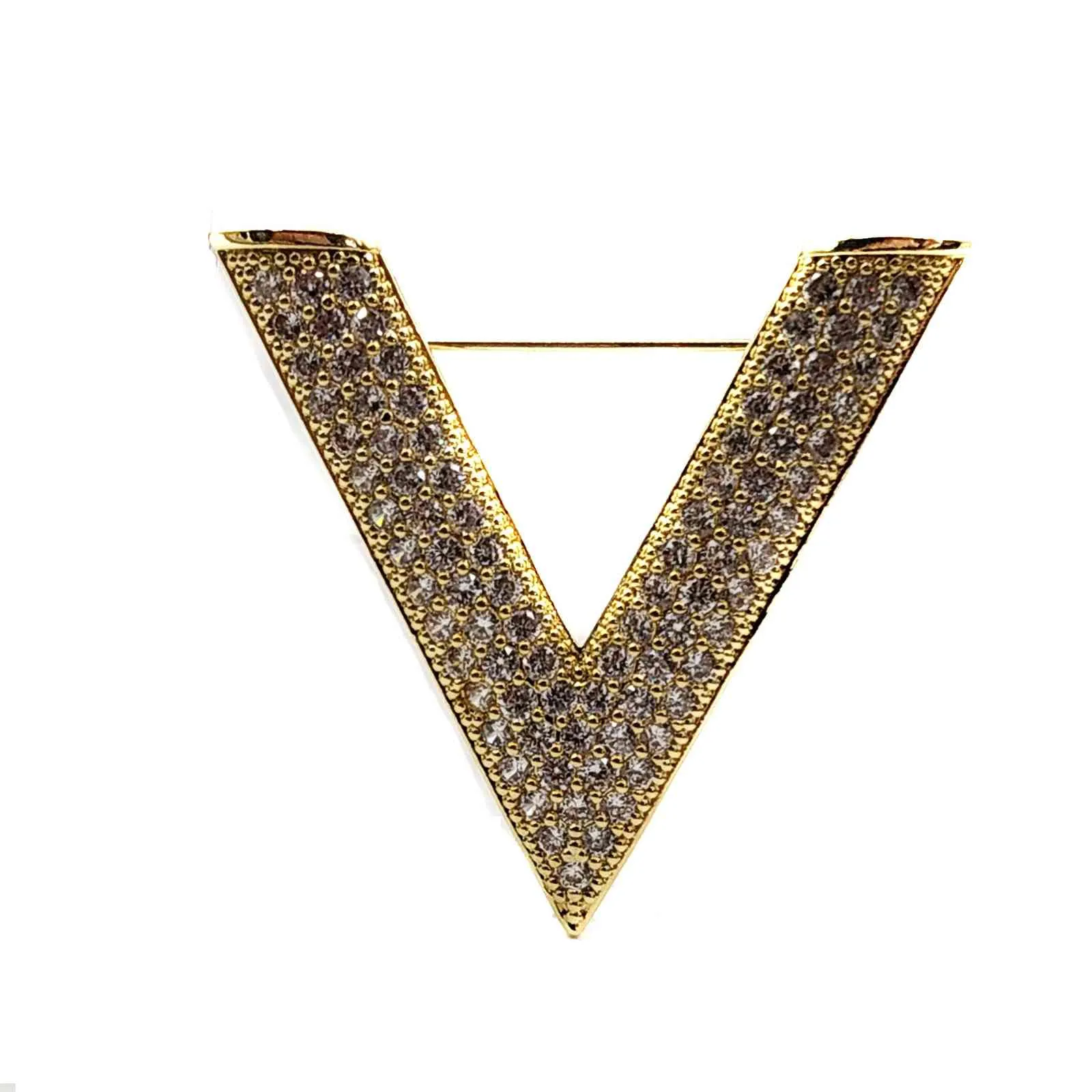 Vintage Golden Full Wide Micro Pave Symbol Victory Letter V Brosches Pins Intial Smycken