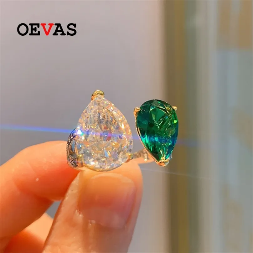 OEVAS 100% 925 Sterling Silver 8*12mm Synthetic Emerald Resizable Radiant Cut Rings For Women Sparkling Wedding Fine Jewelry 211217