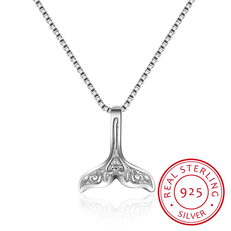 Fine Wedding Jewelry 925 Sterling Whale Fish Nautical Charm Mermaid Tail Silver Necklace for Women Choker Neckalces