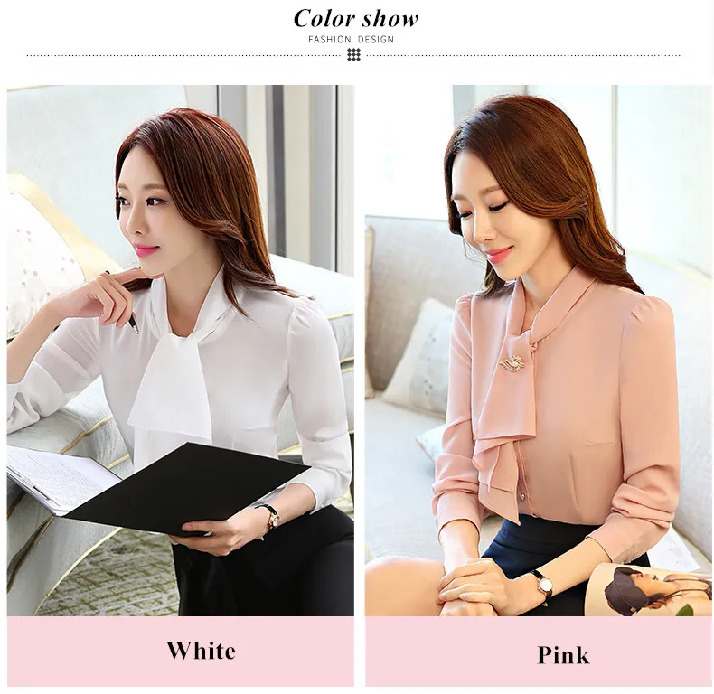 Naviu Elegant Formal Office Shirts Long Sleeve Chiffon Tops For