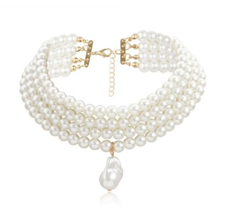 Multilayer Round Pearl Pendant Necklace Choker Women's Gift Bridal Jewelry