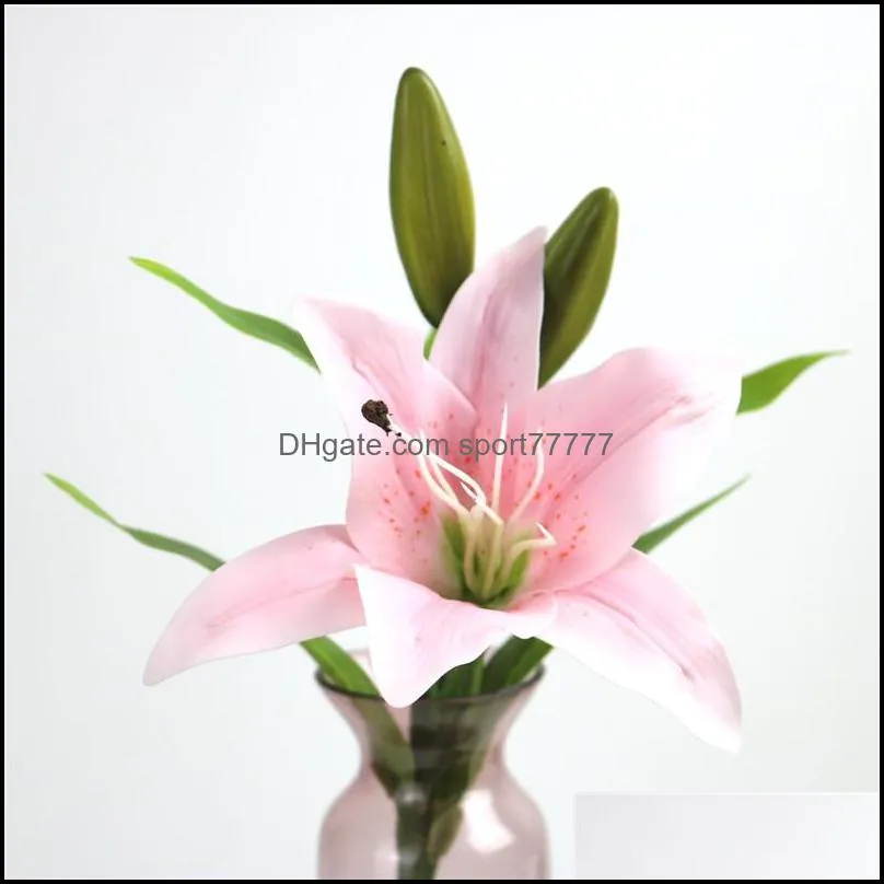 3 heads Charming Real Touch Lily 38cm Artificial Flower Home Wedding Party Decor Silk Floral Decoration Bouquet