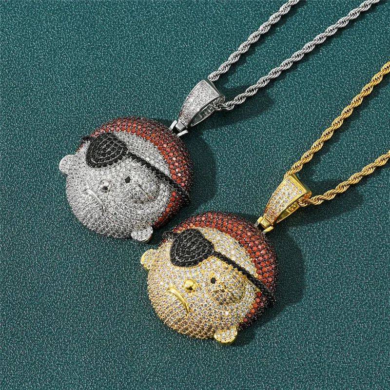 Collana con ciondolo personaggio dei cartoni animati placcato in oro 18 carati placcato in oro argento con catena da tennis per uomo