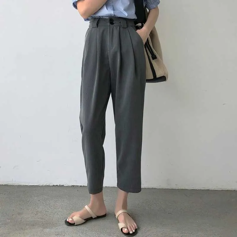 Pantalon décontracté Femme Printemps Coréen Taille haute Slim Pipe Suit Capris 210607