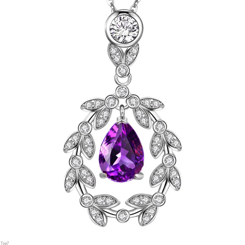 Crystal Womens Necklaces Pendant olive natural diamond Purple Pink Red Sea Blue gold Silver plated