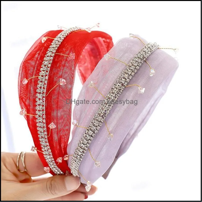 Vintage Rhinestone Chain Bezel Hairband Women Mesh Headband Girls Hair Accessories Opaska Do Wlosow Diademas Para El Pelo