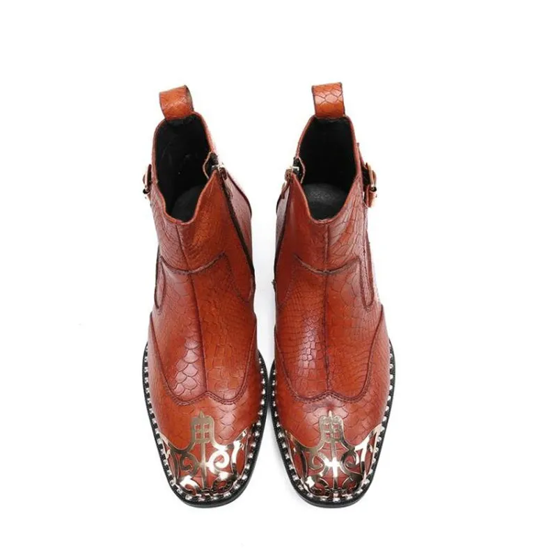 Men`s Monk Strap  Boots British Style Dress Boots Formal Business Party Shoes Men Genuine Leather Ankle Boots