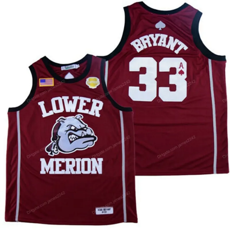 Custom Bryant #33 Lower Merion Basketbal Jersey High School Championship Genaaid S-3XL Alle namen en nummers Topkwaliteit