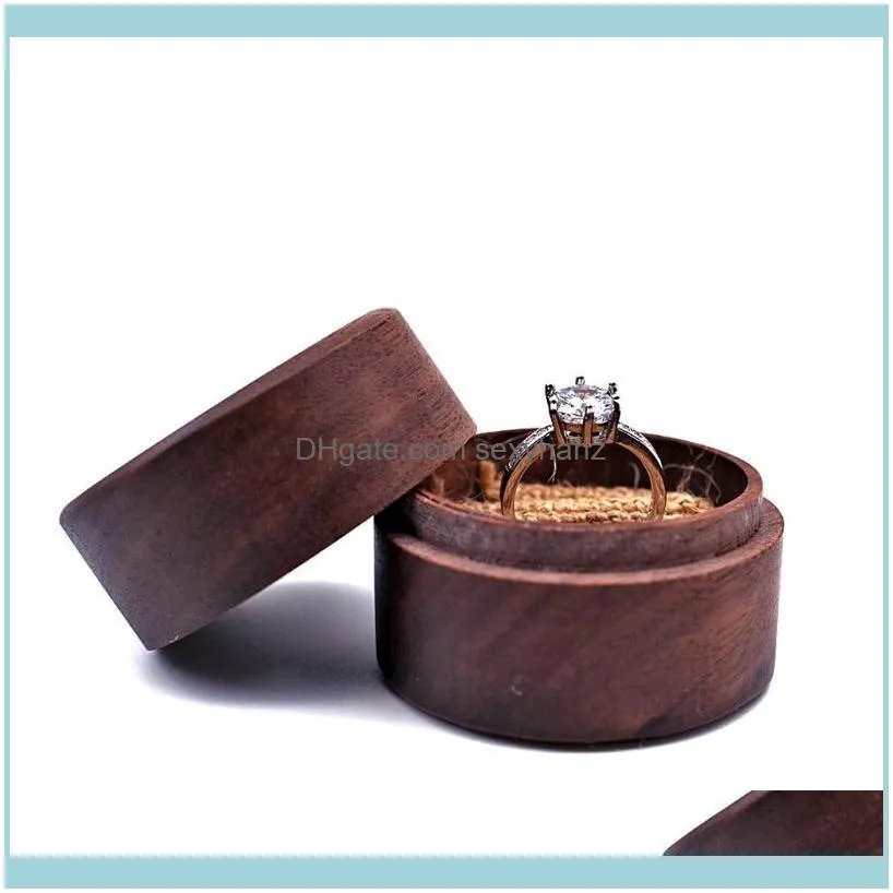 Walnut Wood Jewelry Box Poposal Portable Ring Holder Rustic Wedding Pouches, Bags