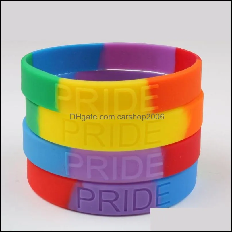 Gay Pride Silicone Bracelet Rubber Rainbow Flag Wristband LGBT Sports Silicone Bangle Lesbian Pride Wristlet Bracelets Party Jewelry
