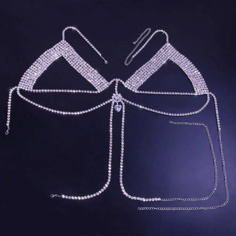 Women Rhinestone Crystal Bralette tassel bra jewelry body chain party  Customes G