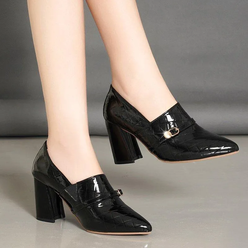 Robe Chaussures Femmes Brevet Cuir Talons Hauts Perles Boucle Boucle 
