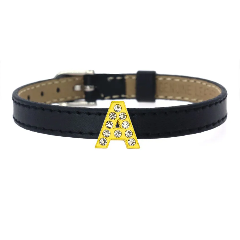 Accessorio per collari per cani Pieno strass Diapositiva Lettere inglesi 8mm / 10mm A-Z Bling Crystal Accessori per gioielli in lega fai da te Bracciale in pelle