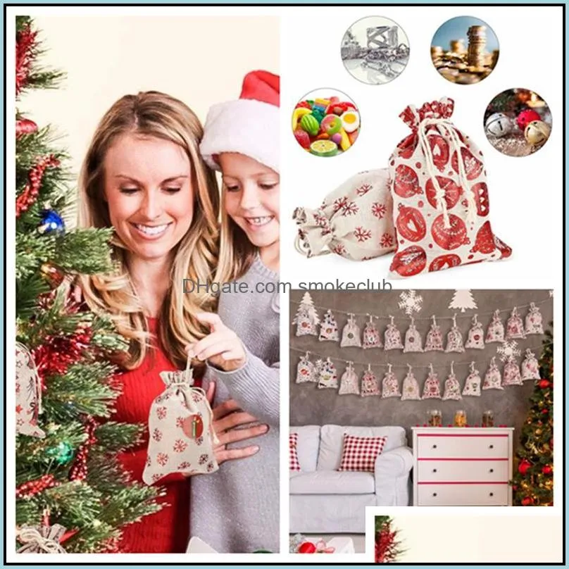 Hanging Small Cloth Bag Christmas Bags advent Calendar Gift 24 ps Set Mini Xmas Decorations Loved By The Children CCA8166