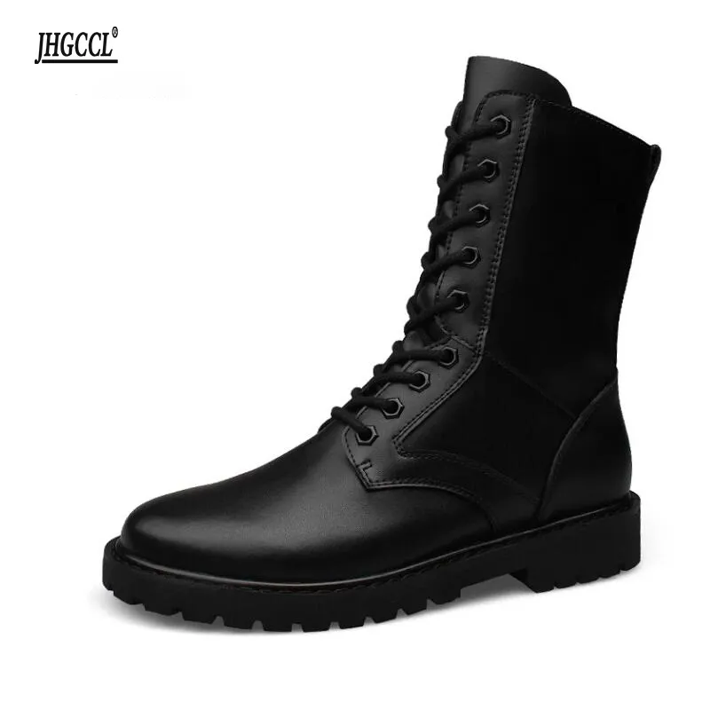 Bottes de moto populaires pour hommes, bottes de Combat d'hiver antidérapantes en cuir véritable, bottes militaires de l'armée, grande taille 35-52 A32